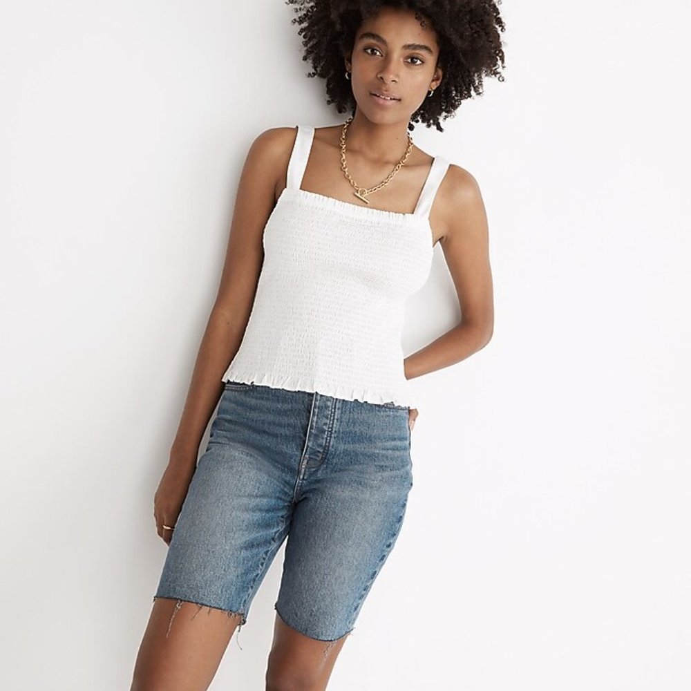 Madewell Lucie Smocked Tank Top white ruched Medium NWT
